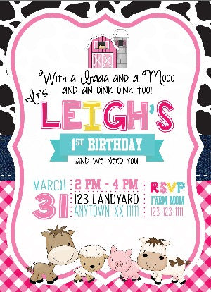 Pink Barnyard printed Birthday Invitations - Invitetique