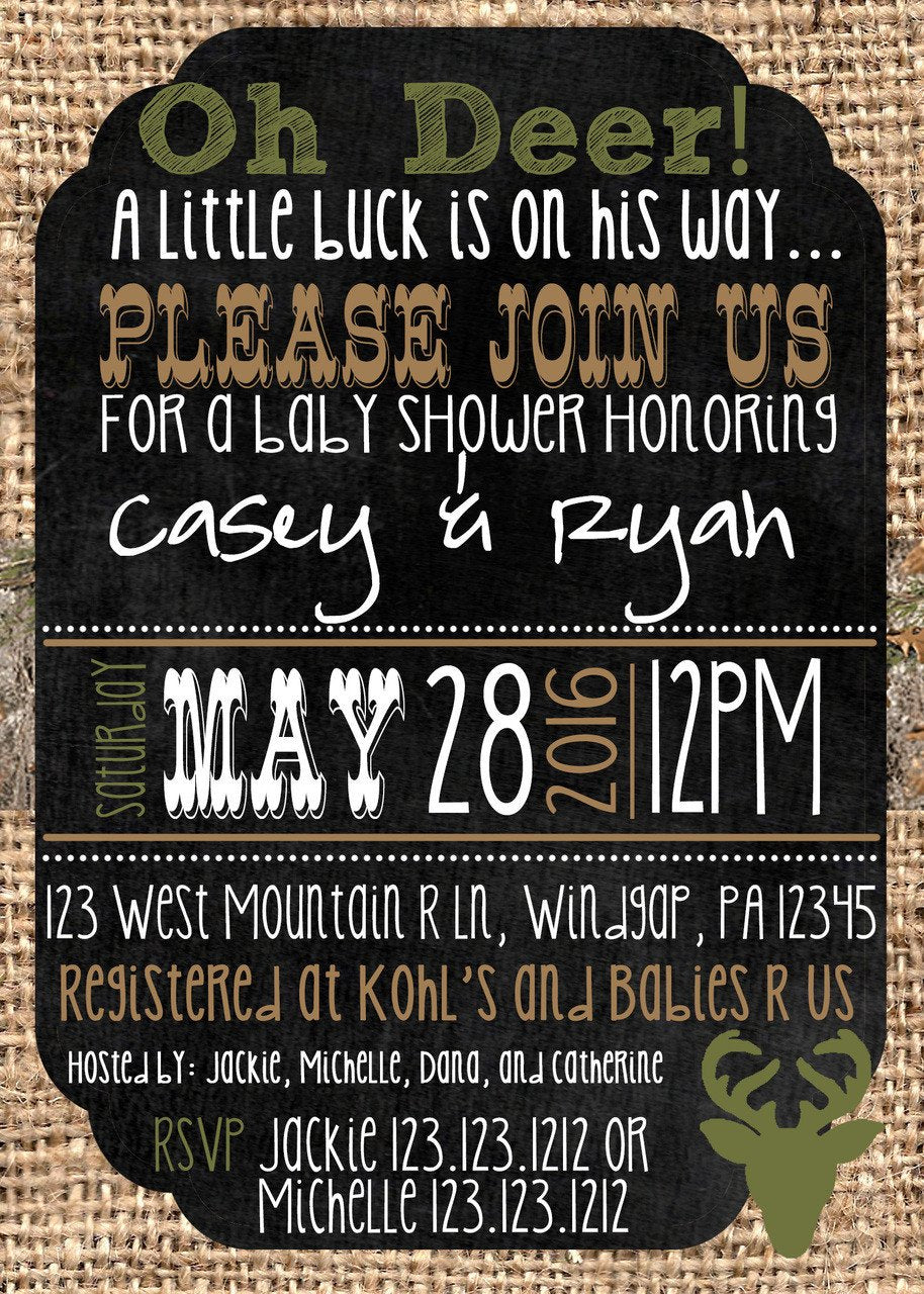 Deer Camouflage green Baby Shower Invitations - Digital - Invitetique