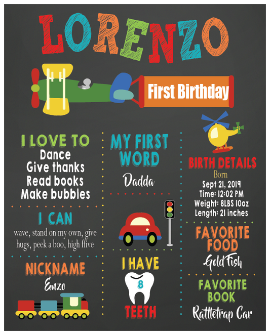 Cars Airplane Helicopter train - Chalkboard