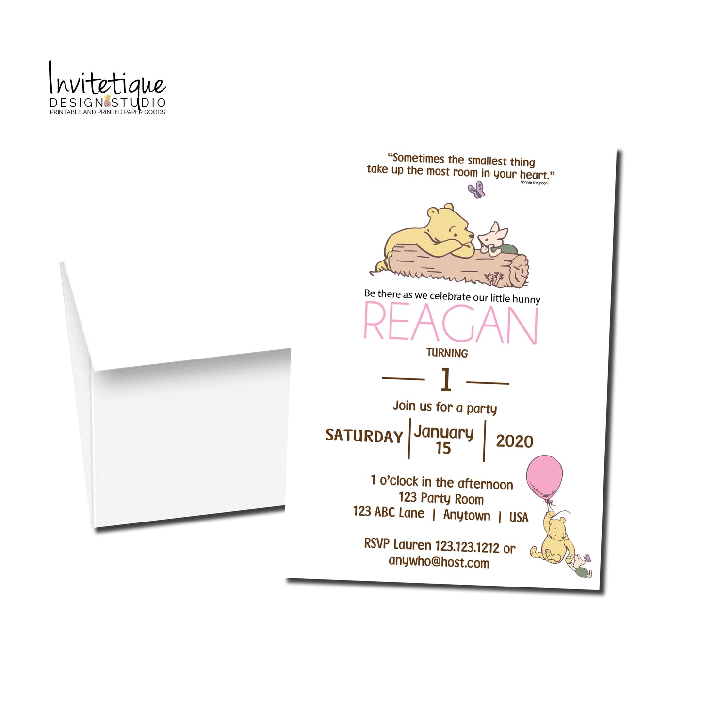 Classic Bear Pooh Party Invitation Girl - PG101 - Invitetique