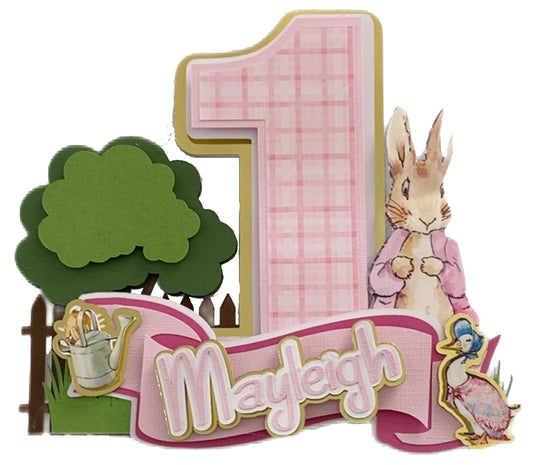Pink Peter rabbit personalized cake topper