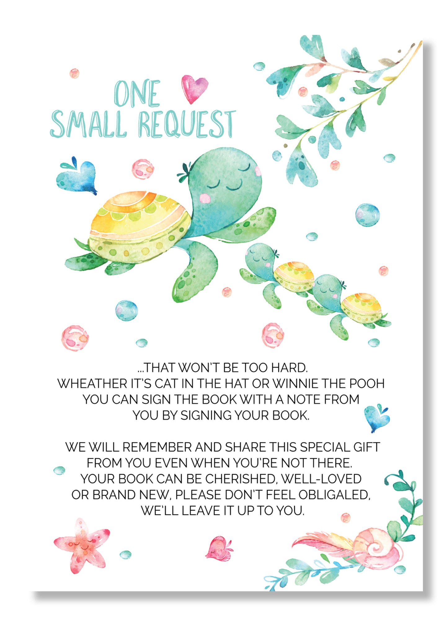 Sea Turtle twin Book request cards - Invitetique