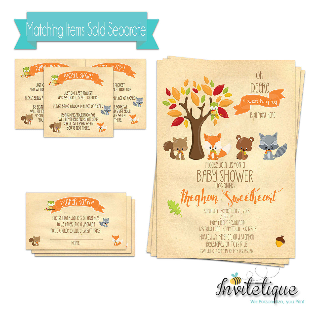 Sweet Woodland Friends baby Shower Invites - Invitetique