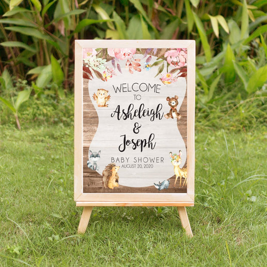 Enchanted woodland shower welcome signage