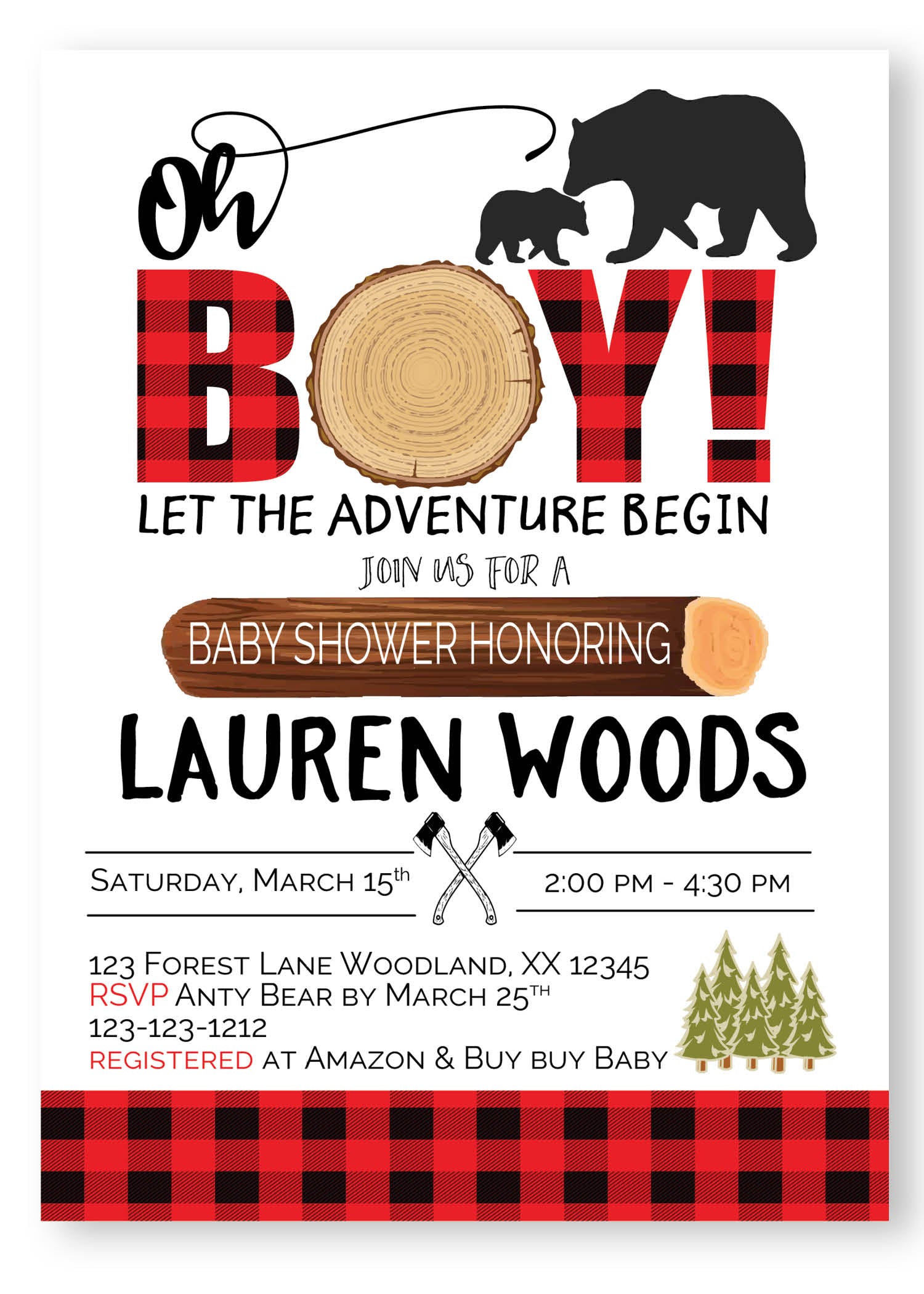 Lumberjack Baby shower Invitation Plaid – Glitzytique