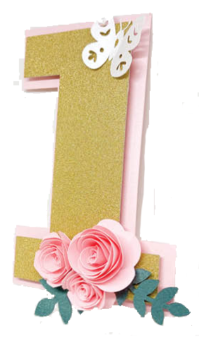 Flowers butterflies gold pink cake topper