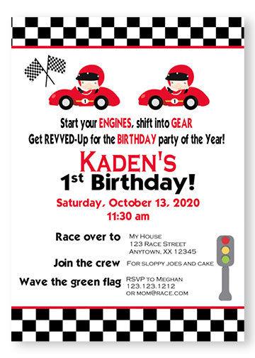Twin Race Car Birthday Invites - Invitetique