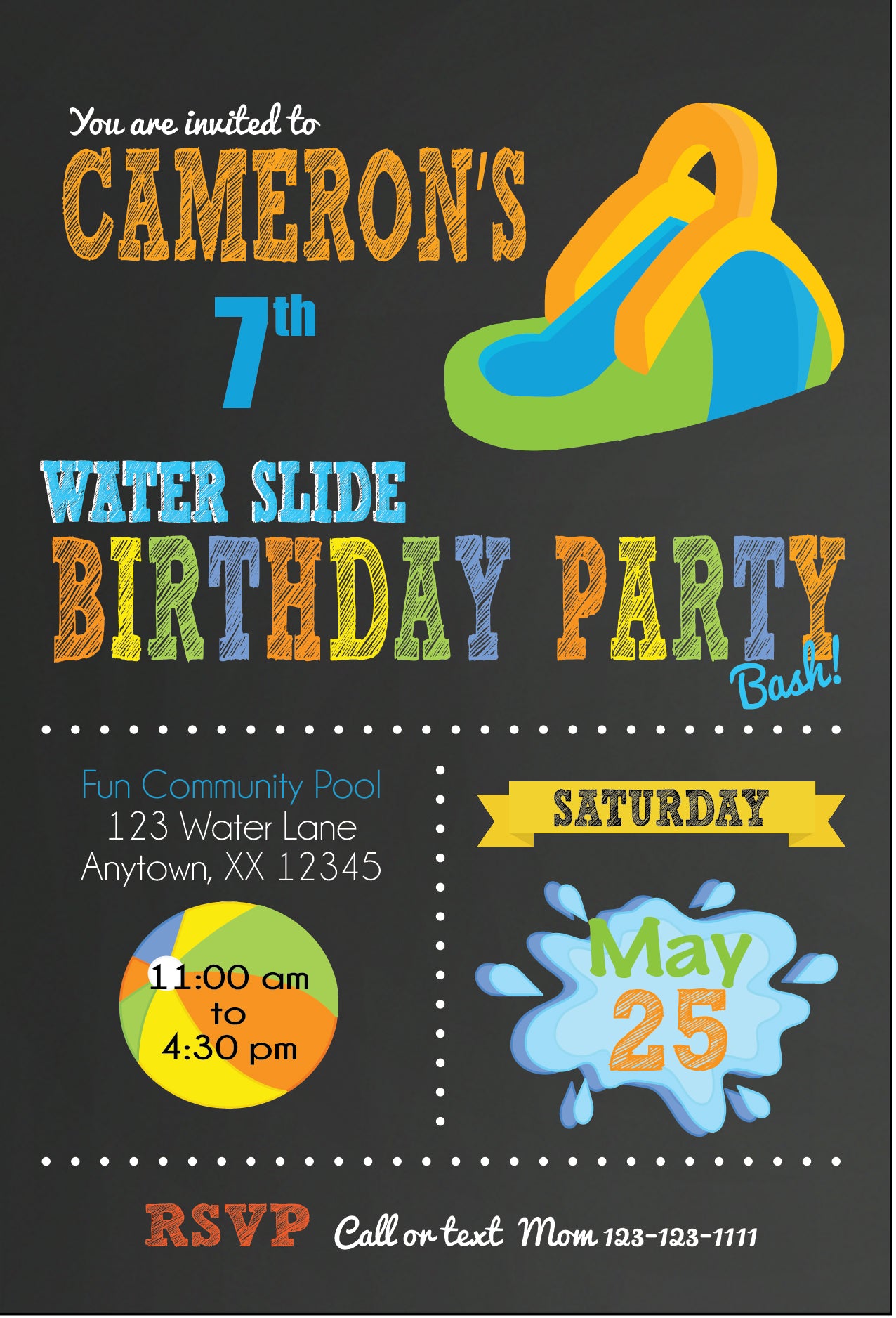 Water Slide Pool Party Bash - Invitetique