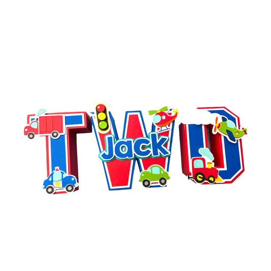 two fast train helicopter, airplane 3d letter ideal for cake table decoration